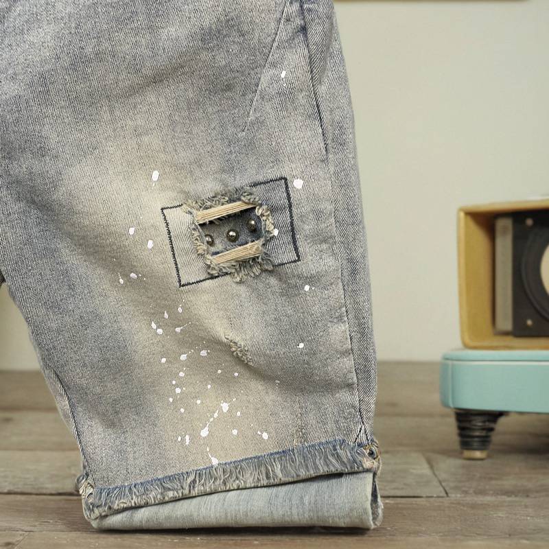2024 Summer new 25917 American tide brand INS Washing Cave Denim Short Gongsong Small Pan Pants Pants Female
