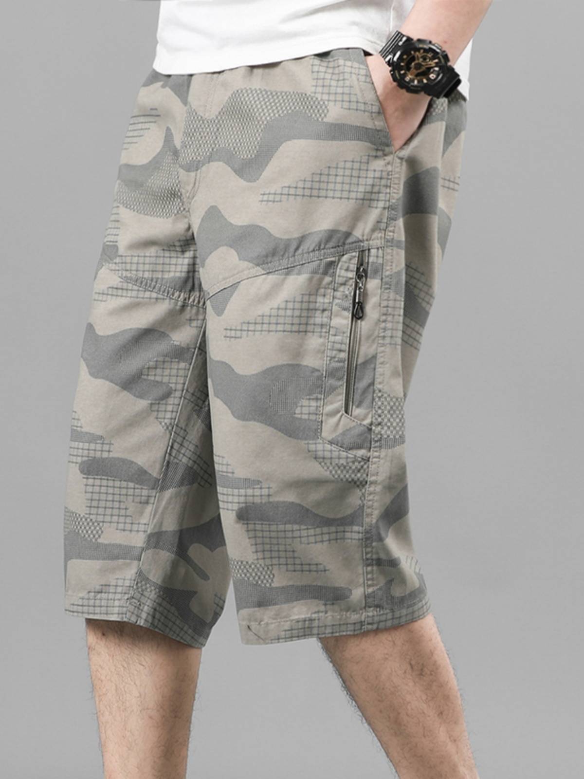 Summer men's multi -pocket worker trousers casual sports shorts camouflage straight pants middle -aged dad sedima pants