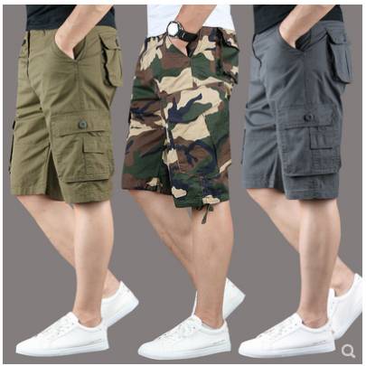 Summer men's pure cotton leisure pants pants workers multi -pocket shorts, six -point loose camouflage camouflage pants horse pants tide