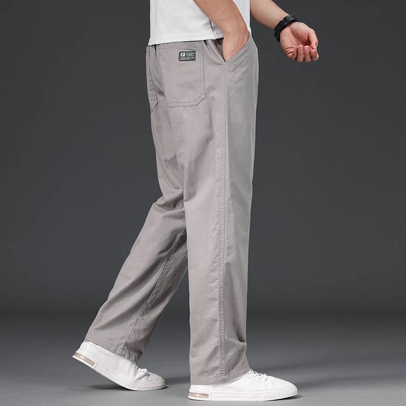 Summer thin leisure pants men's pure cotton straight loose loose increase wide -leg pants workers wear trousers wear resistance work pants