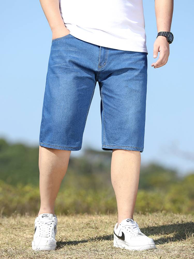 Summer thin denim shorts, men's loose straight horse pants, fat, increase fat guy Middle pants pants new tide