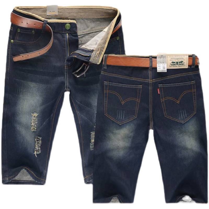 Summer thin loose straight tube denim shorts, men's trend penta pants pants, pants, crisis pants casual pants men