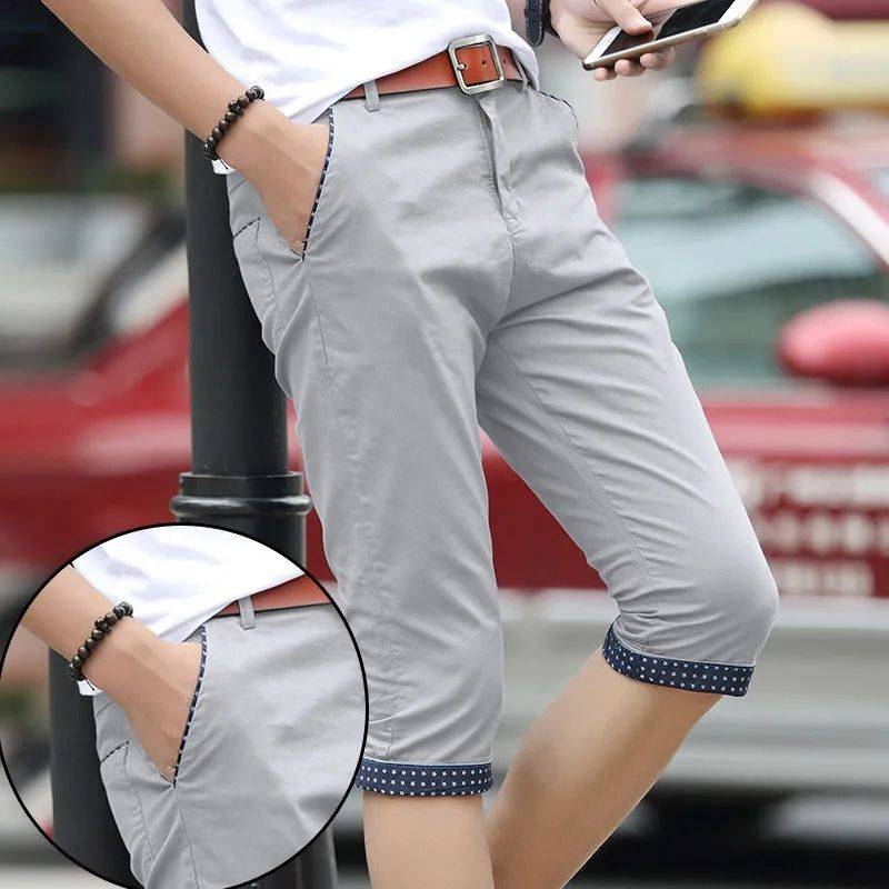 Cotton cotton pants in summer thin straight straight slim medium -aged pants pentage pants and pants pants men's shorts new tide