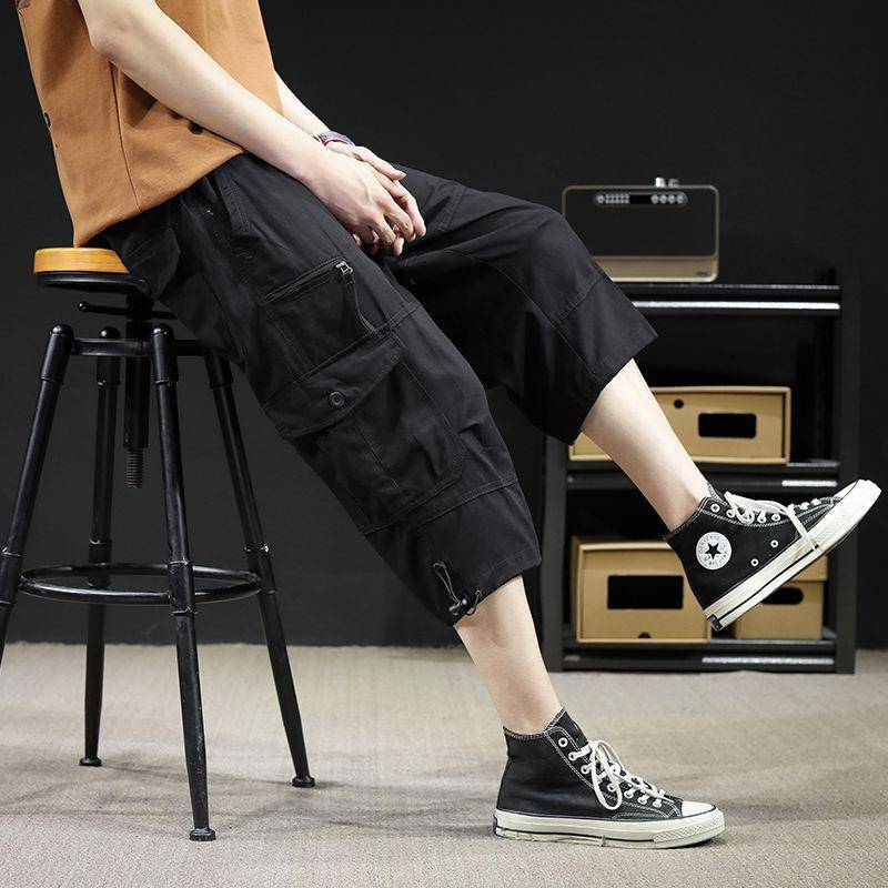 Summer thin workers' pants men's cropped pants casual loose workshop 7 -point pants pants pants pants cotton water washing short L