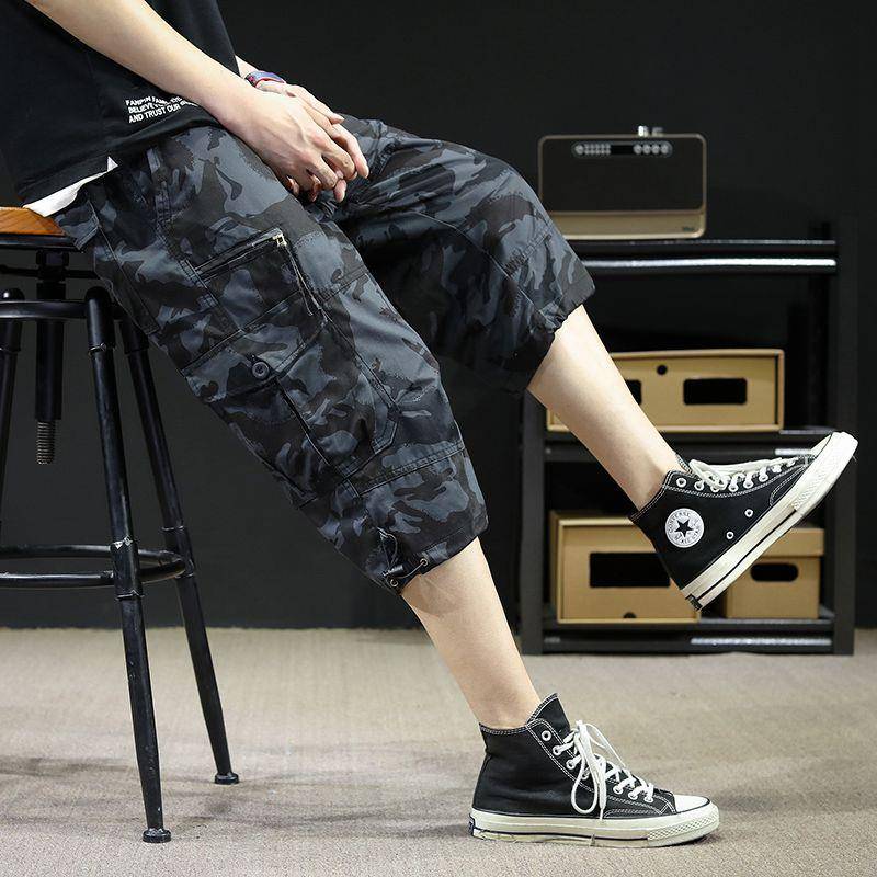 Summer thin workers' pants men's cropped pants casual loose workshop 7 -point pants pants pants pants cotton water washing short L