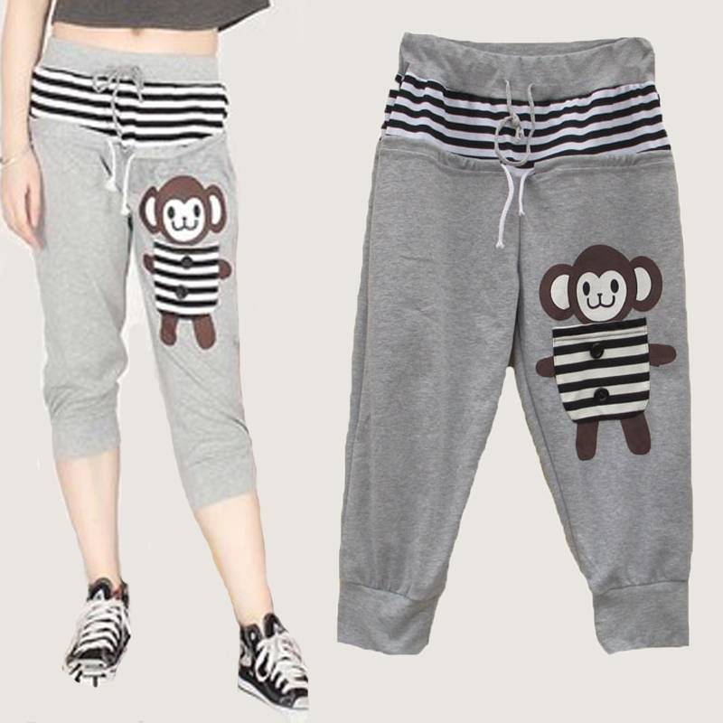 Summer Boat Korean Edition Speed Pants Loose Loose Large size Women's Casual Sports Pants striped horse pants junior high school students middle pants