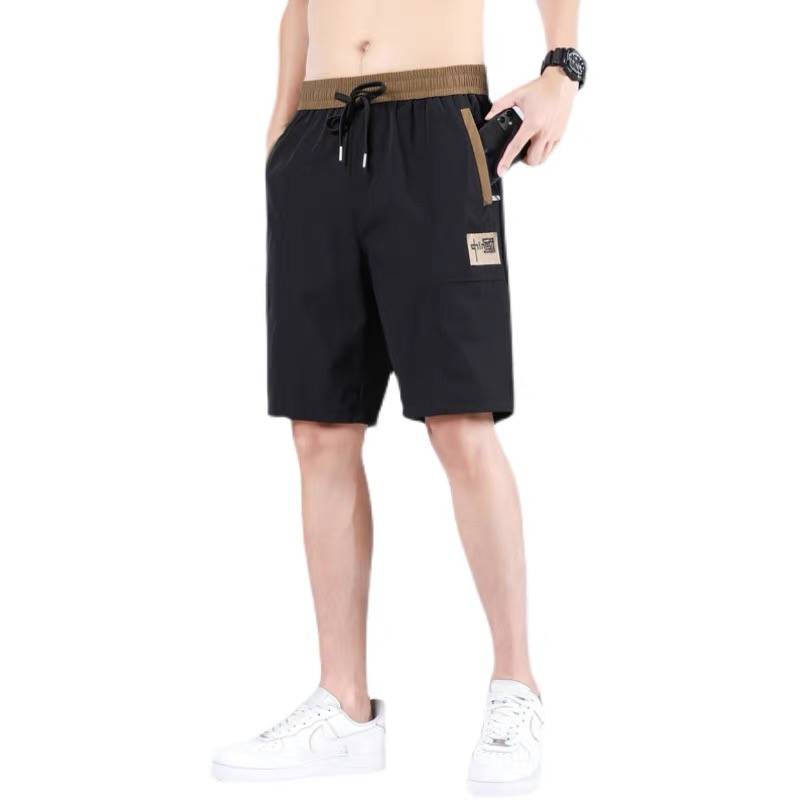 Short pants men's summer wearing five -point ice silk pants large size loose casual mid -pants pants pocket zipper sports horse pants