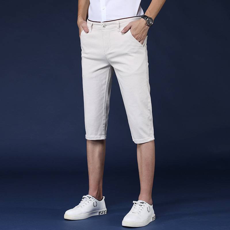 Crimson trousers slim men's casual mid -pants tide brand soft explosion men's short pants men's pure color 7 points horse pants
