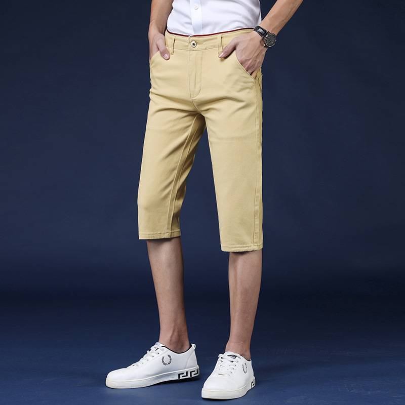 Crimson trousers slim men's casual mid -pants tide brand soft explosion men's short pants men's pure color 7 points horse pants