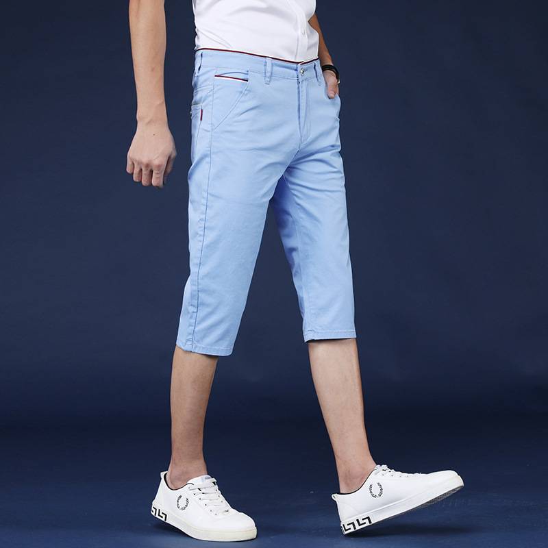 Crimson trousers slim men's casual mid -pants tide brand soft explosion men's short pants men's pure color 7 points horse pants