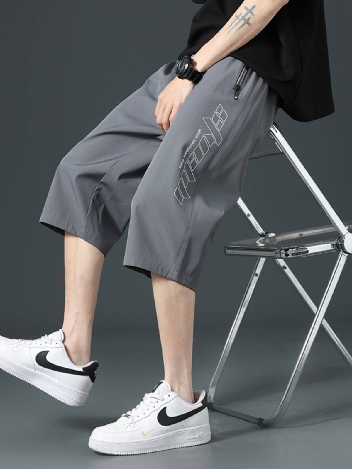 Summer thin ice silk shorts boys, young students, fast -drying sports horse pants casual pants, big boy seven points pants