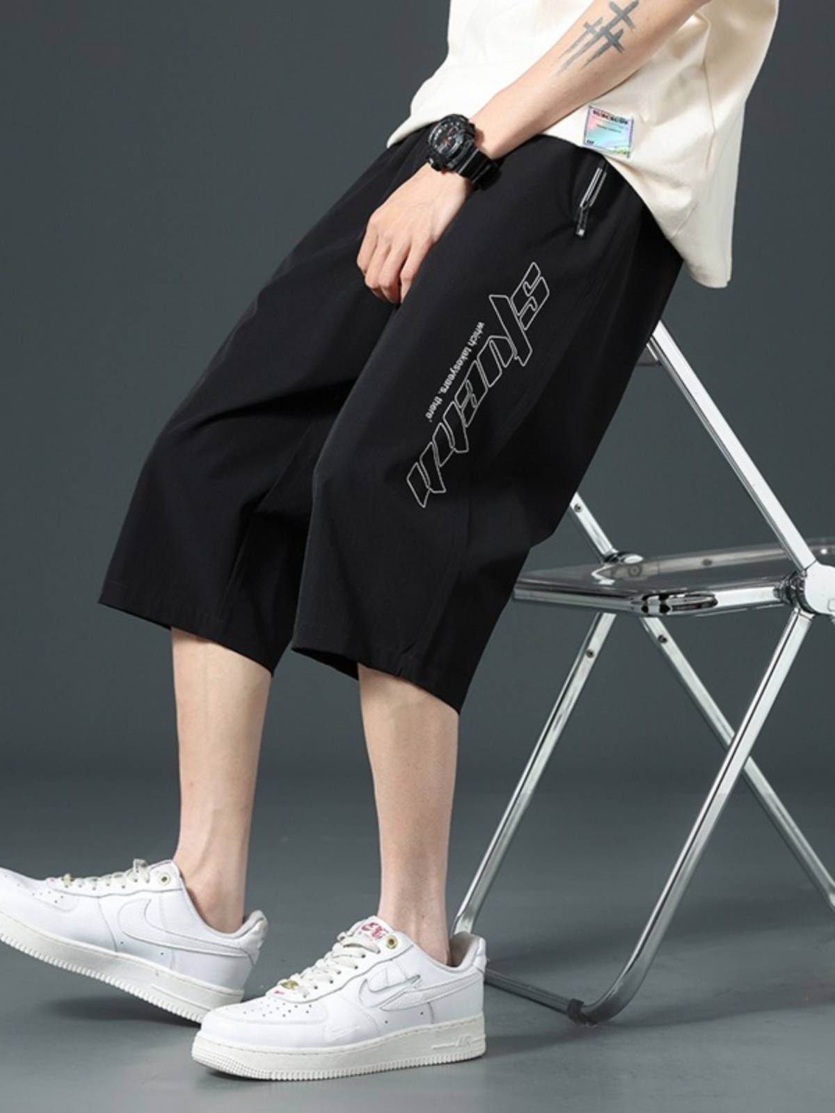 Summer thin ice silk shorts boys, young students, fast -drying sports horse pants casual pants, big boy seven points pants