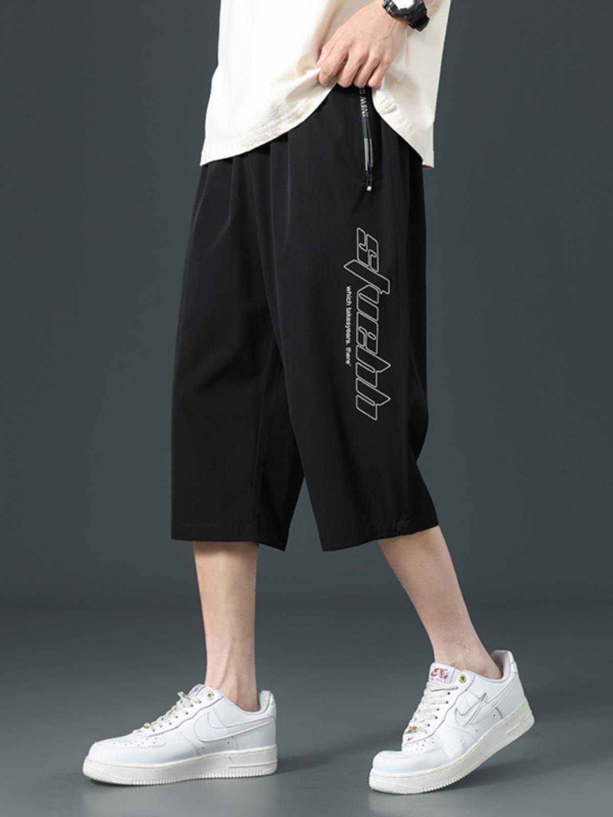 Summer thin ice silk shorts boys, young students, fast -drying sports horse pants casual pants, big boy seven points pants