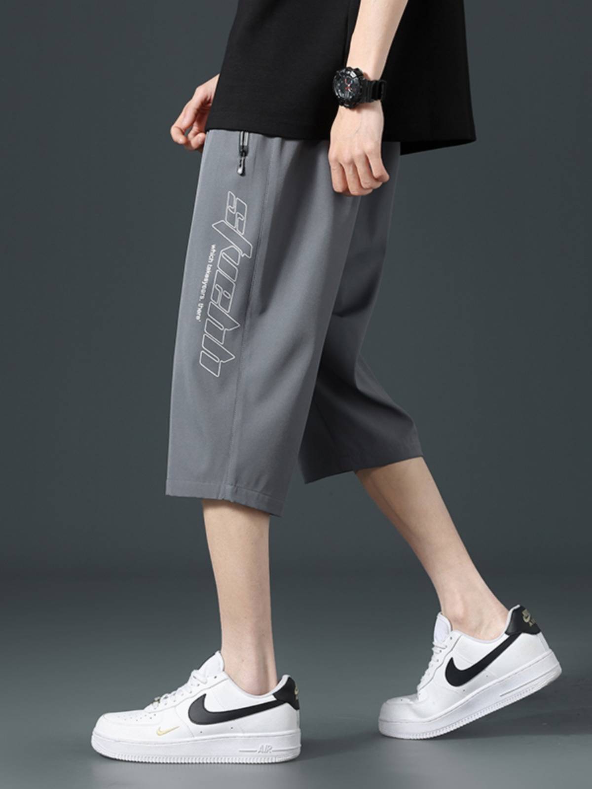 Summer thin ice silk shorts boys, young students, fast -drying sports horse pants casual pants, big boy seven points pants