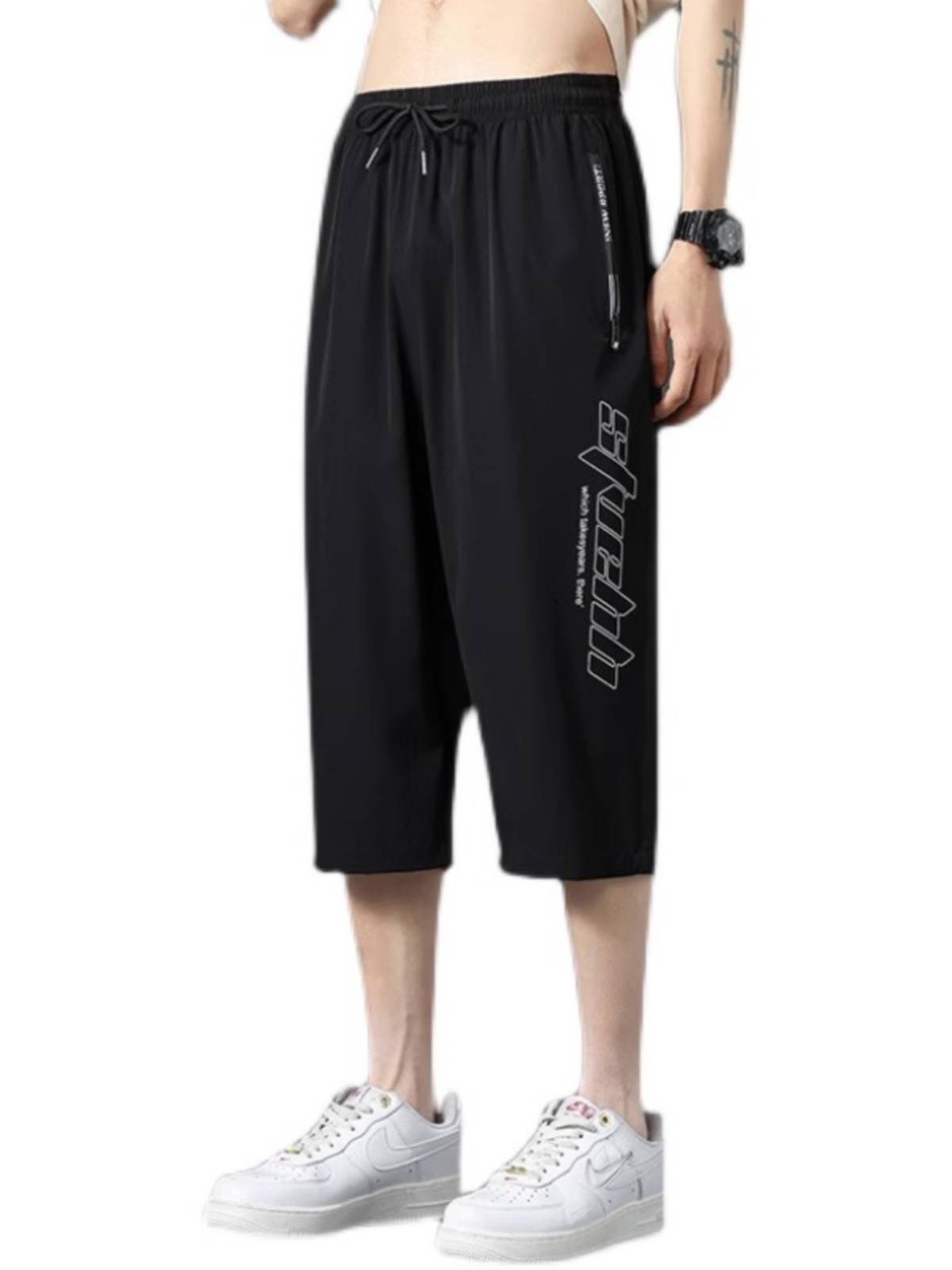 Summer thin ice silk shorts boys, young students, fast -drying sports horse pants casual pants, big boy seven points pants
