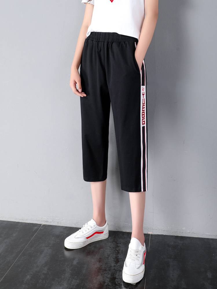 2024 new cropped pants ladies in summer thin middle school students sports pants female big size fat MM loose Haronma pants