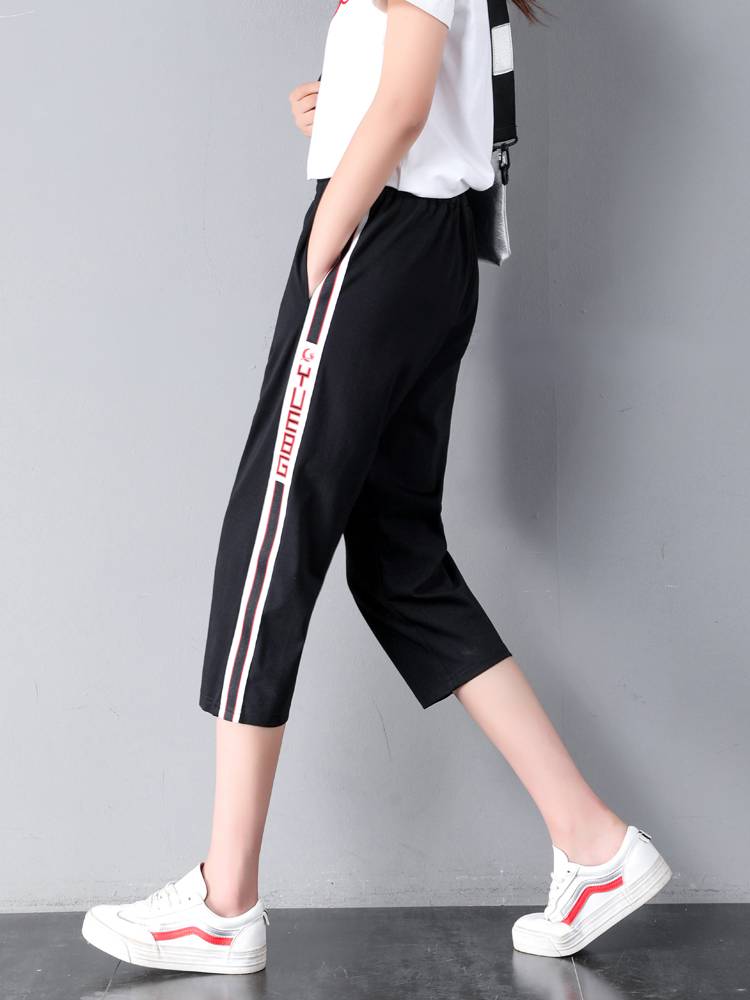 2024 new cropped pants ladies in summer thin middle school students sports pants female big size fat MM loose Haronma pants