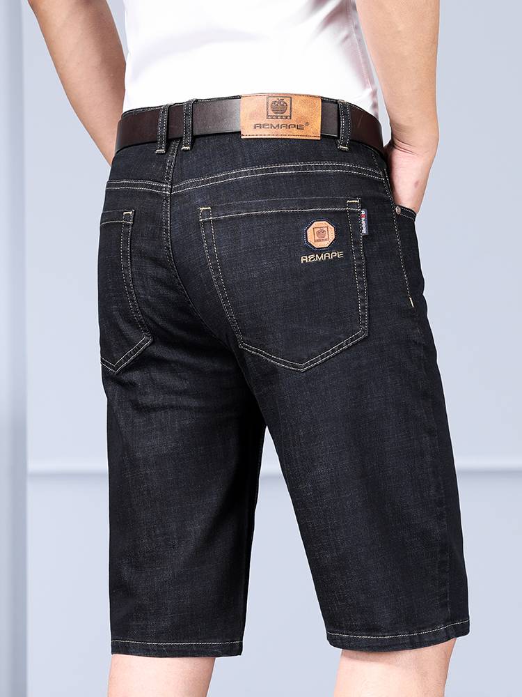 Genuine apple denim shorts men's summer thin loose straight black men's penta pants pants and pants cropped pants
