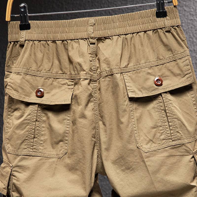 American retro workers, cropped pants, men's loose straight tube summer casual short pants pure cotton large size men's pants