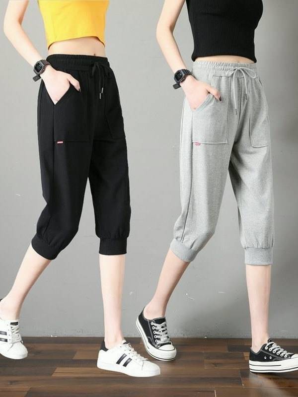 Seven -point pants women's summer, thin loose, thin size, 7 -point sports shorts casual horse pants running Haren middle pants