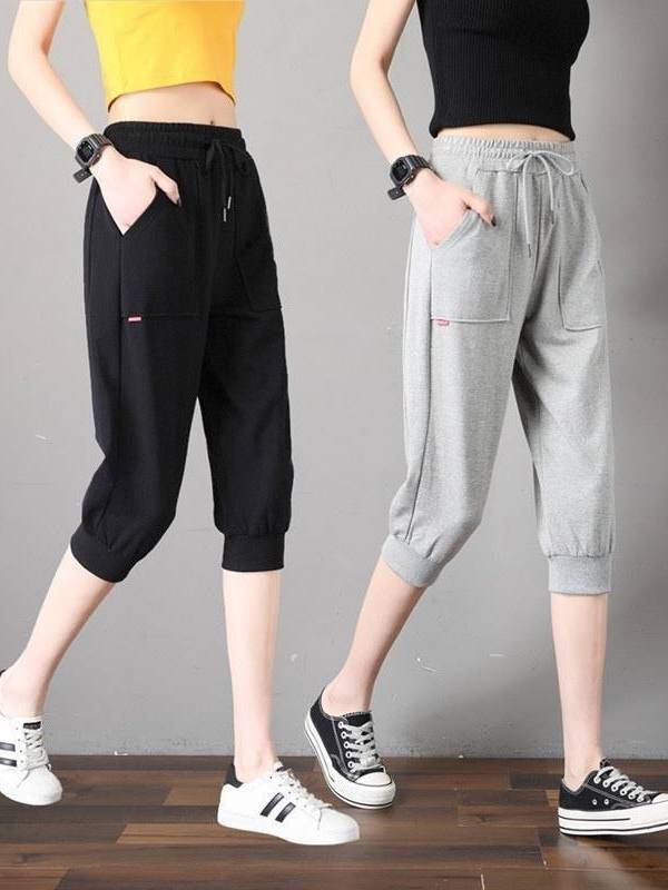 Seven -point pants women's summer, thin loose, thin size, 7 -point sports shorts casual horse pants running Haren middle pants
