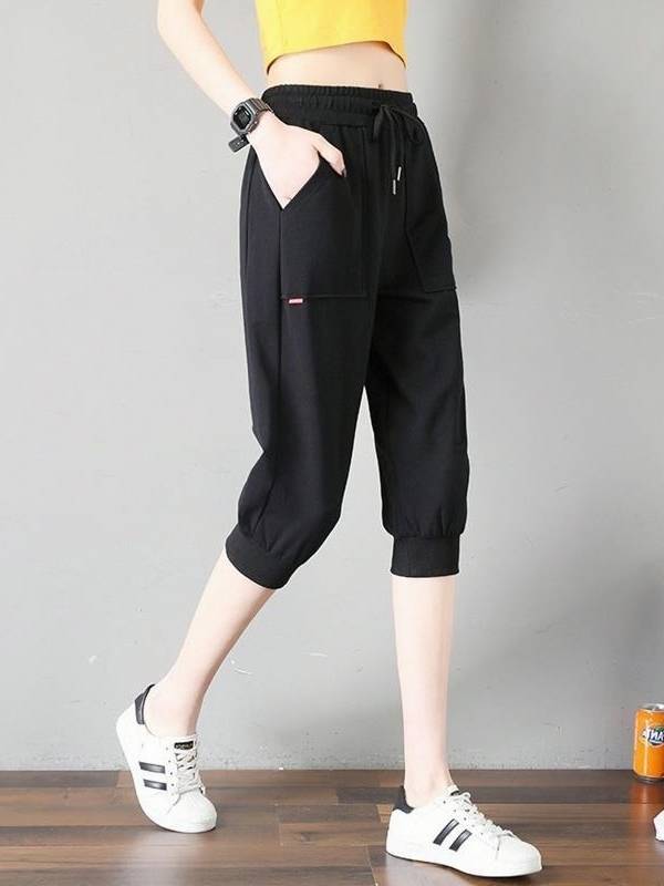 Seven -point pants women's summer, thin loose, thin size, 7 -point sports shorts casual horse pants running Haren middle pants