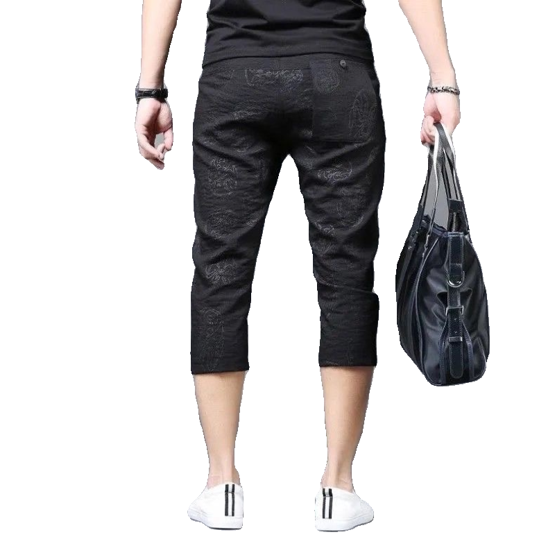 European station new casual shorts men's ice silk thin fashion trend fashion small foot cropped horse pants sneaker pants middle pants