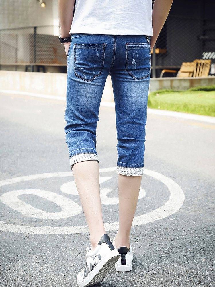 Summer thin denim shorts, men 2024 new slim feet horse pants leisure pants mid -pants jeans over knee