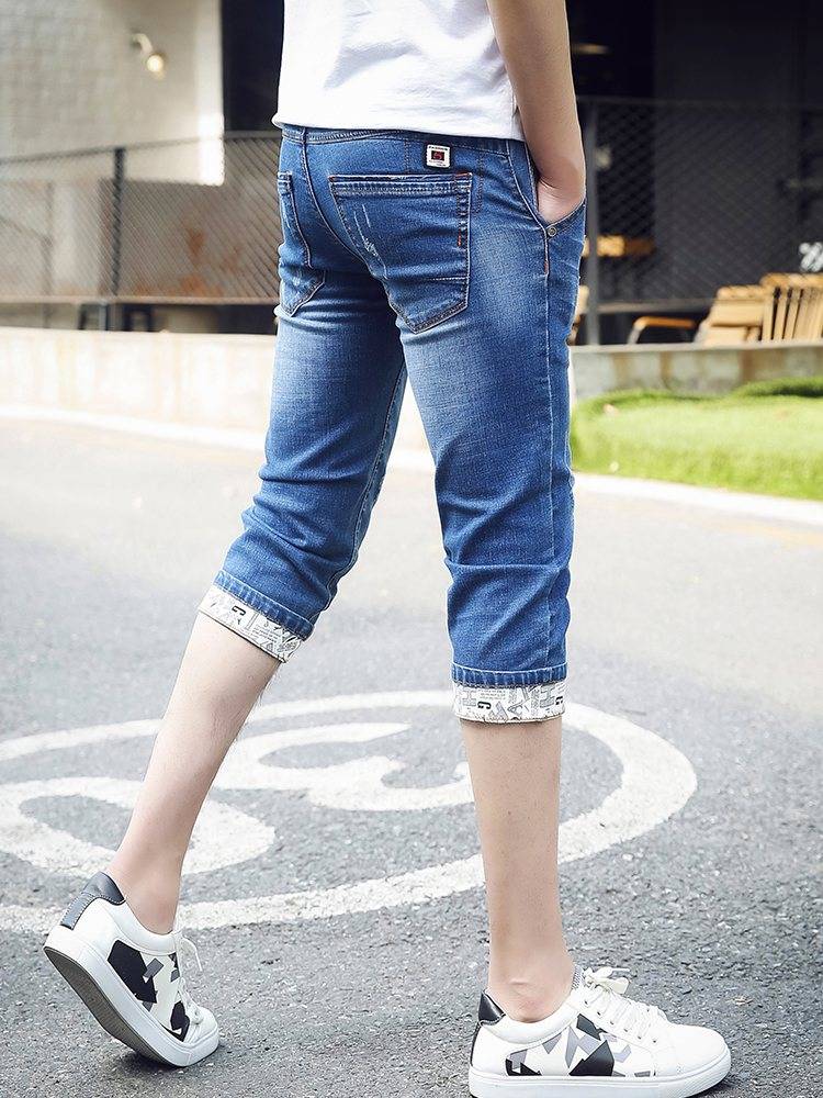 Summer thin denim shorts, men 2024 new slim feet horse pants leisure pants mid -pants jeans over knee