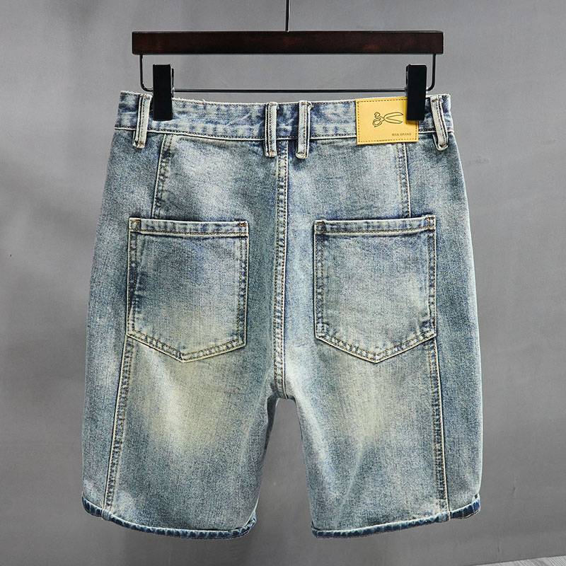 Summer thin denim shorts, men's tide brand loose straight pants 2024 new American retro horse pants