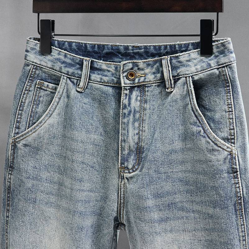 Summer thin denim shorts, men's tide brand loose straight pants 2024 new American retro horse pants