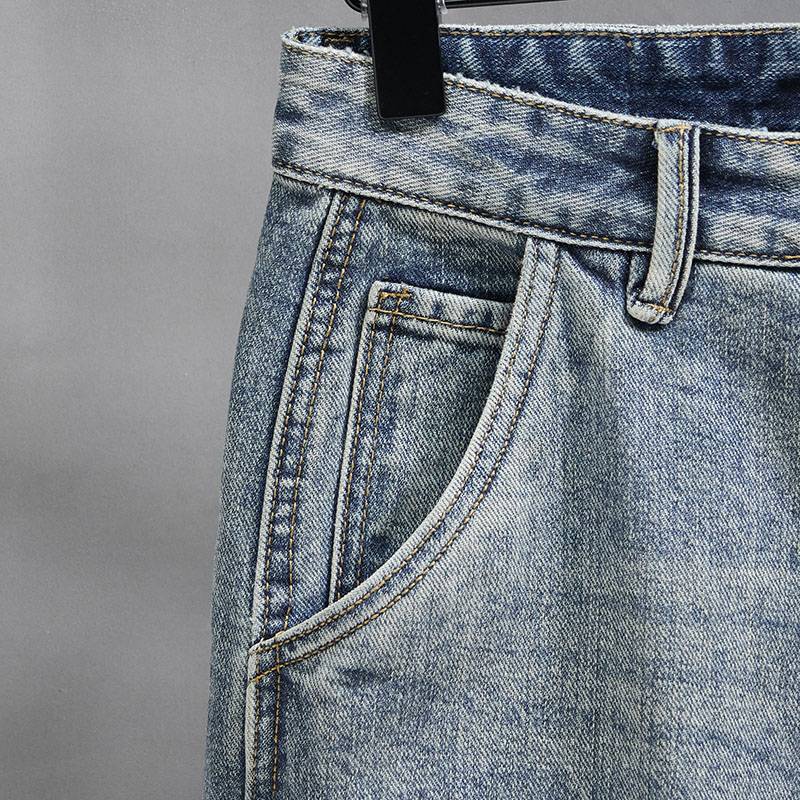 Summer thin denim shorts, men's tide brand loose straight pants 2024 new American retro horse pants