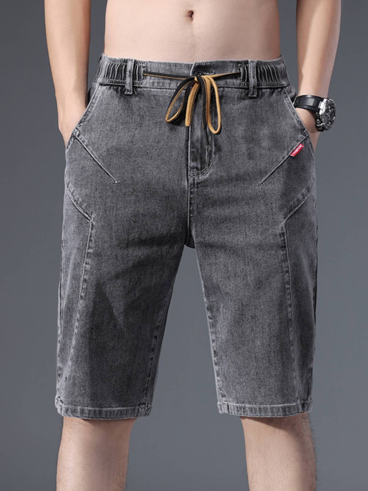 Men's denim shorts in summer thin loose casual straight tube large size pants and wear -resistant work, work five -point horse pants