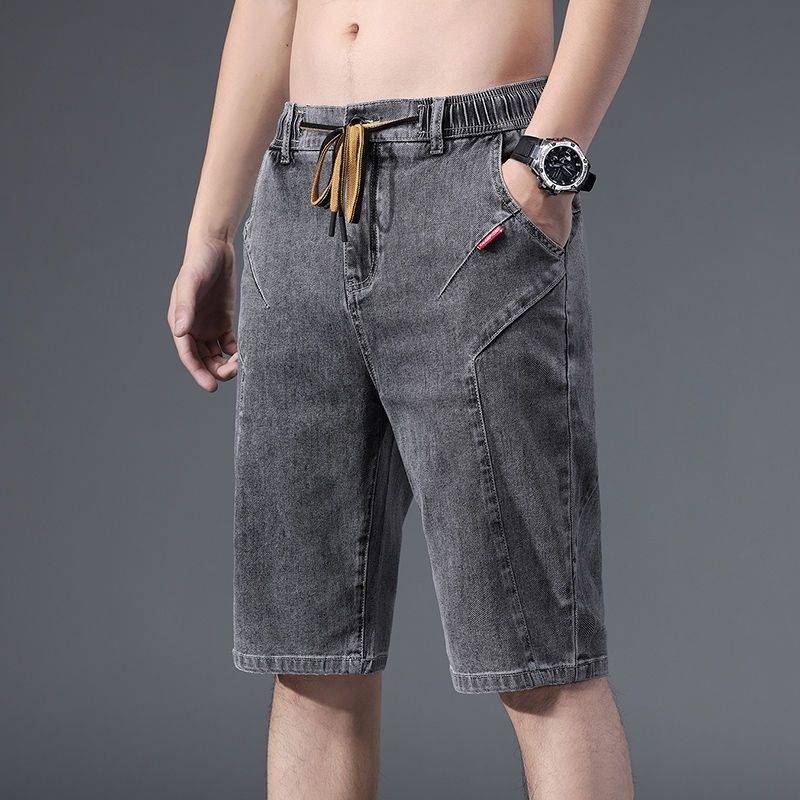 Men's denim shorts in summer thin loose casual straight tube large size pants and wear -resistant work, work five -point horse pants