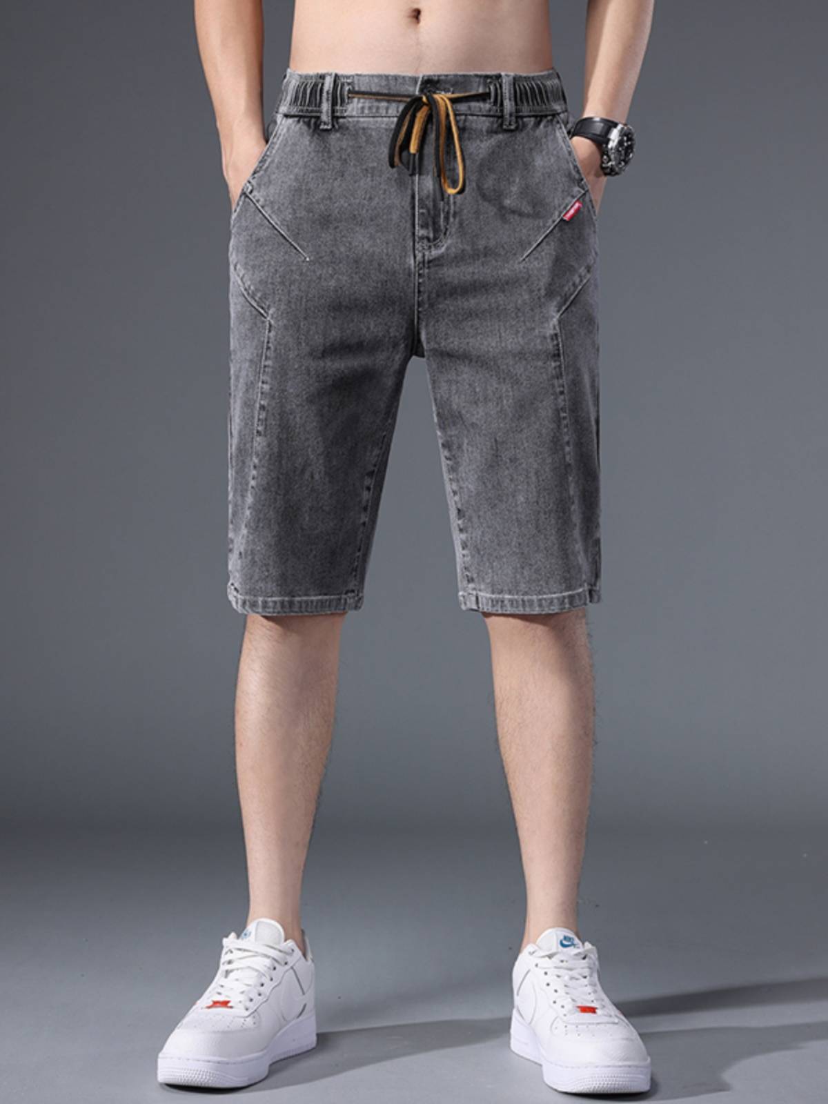 Men's denim shorts in summer thin loose casual straight tube large size pants and wear -resistant work, work five -point horse pants