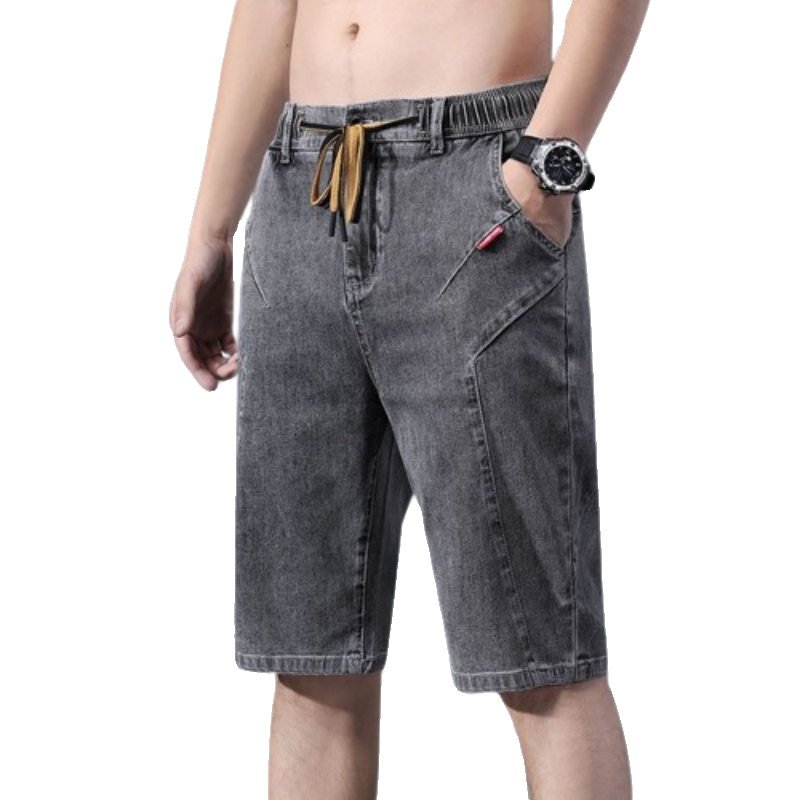 Men's denim shorts in summer thin loose casual straight tube large size pants and wear -resistant work, work five -point horse pants