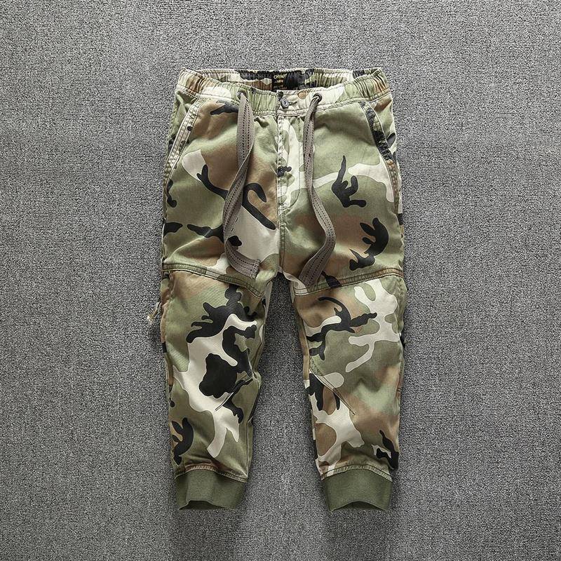 Summer foot cropped trousers camouflage trousers straight slim shorts multiplied multiplayer Men's thread horse pants 7 points tide