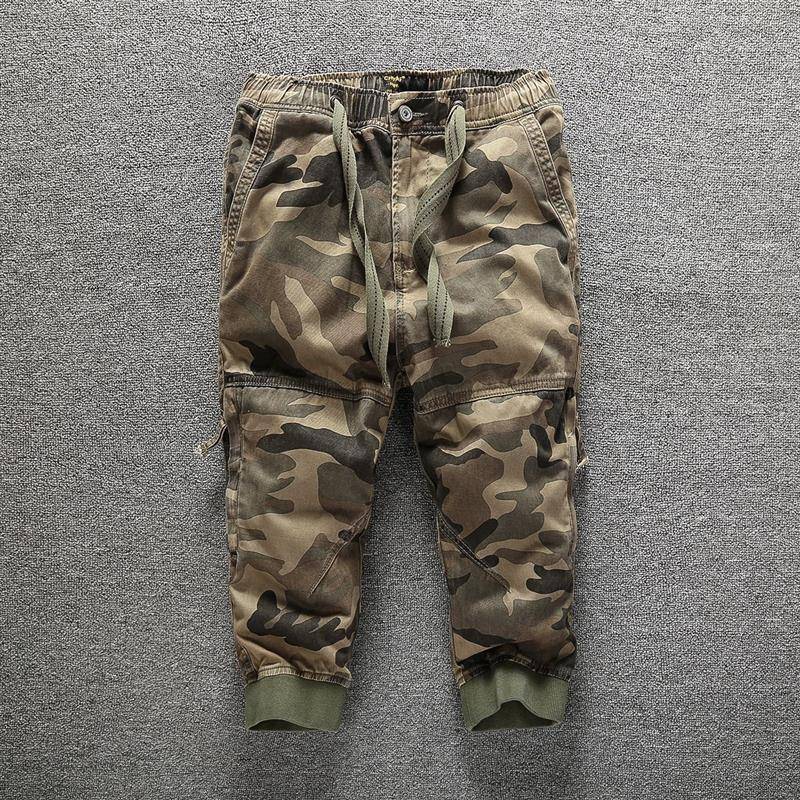 Summer foot cropped trousers camouflage trousers straight slim shorts multiplied multiplayer Men's thread horse pants 7 points tide