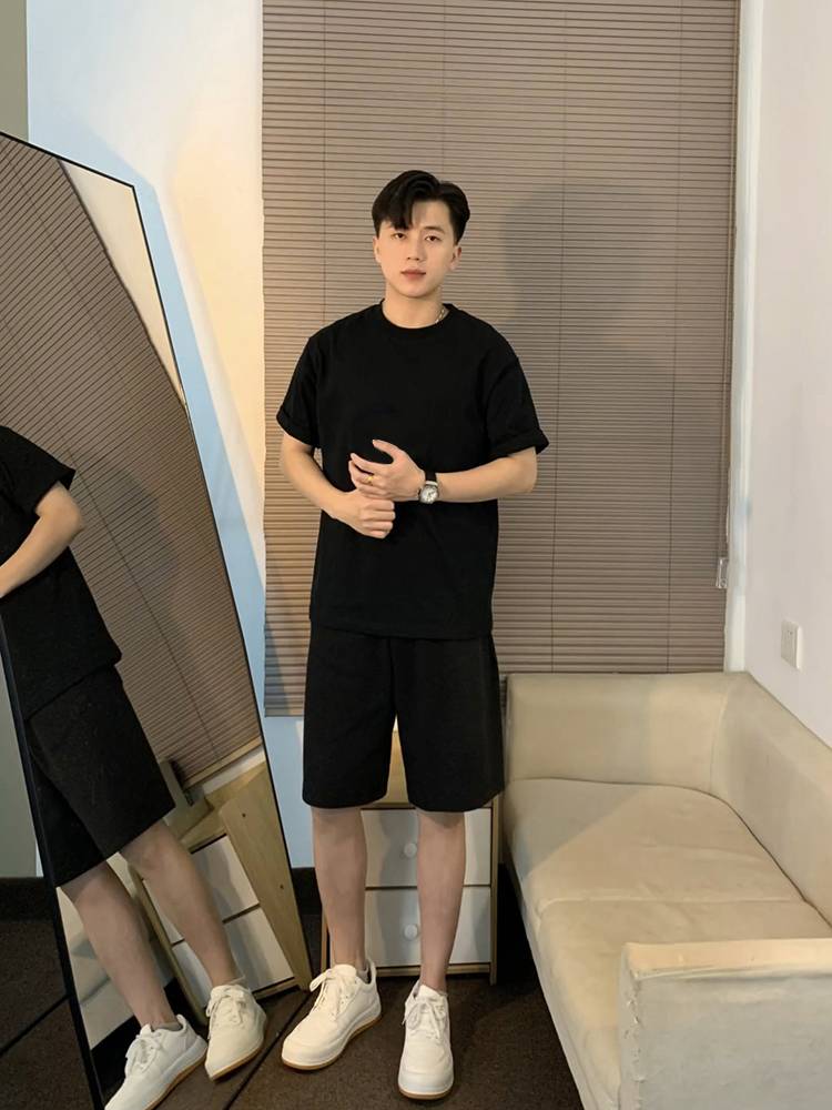 TWO SETS (BLACK SHORTS + BLACK SHORTS T-SHIRT)