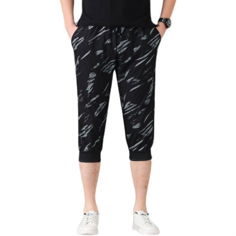 Summer ice silk elastic seven -point shorts, men's sports running casual pants men's camouflage big size versatile pants