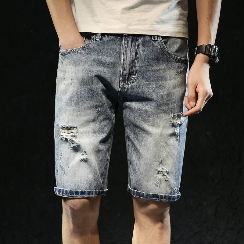 Summer thin holes, cave denim shorts, men's pants, summer 5 points, pants and pants 2021 loose and wild tide