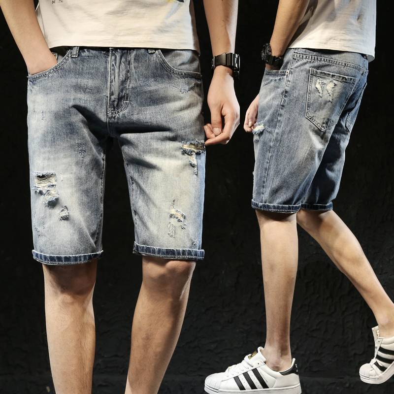 Summer thin holes, cave denim shorts, men's pants, summer 5 points, pants and pants 2021 loose and wild tide