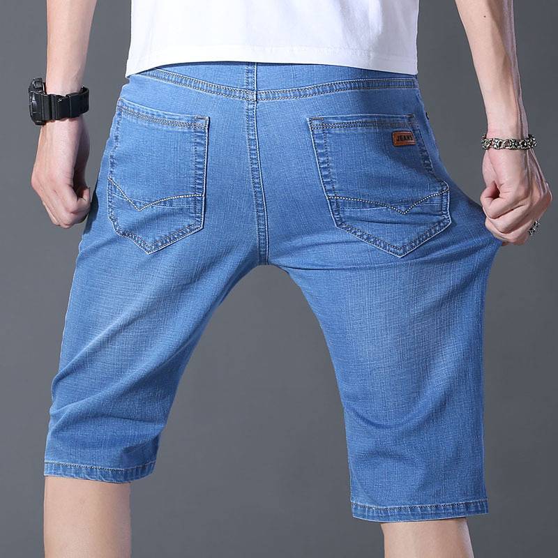 Summer thin cropped cropped pants men's straight tube men's denim shorts, elastic slim Summer youth pants and pants