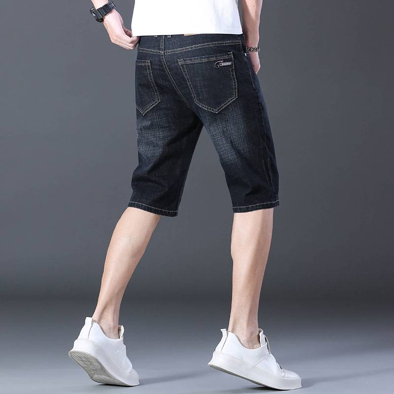 Summer thin cropped cropped pants men's straight tube men's denim shorts, elastic slim Summer youth pants and pants