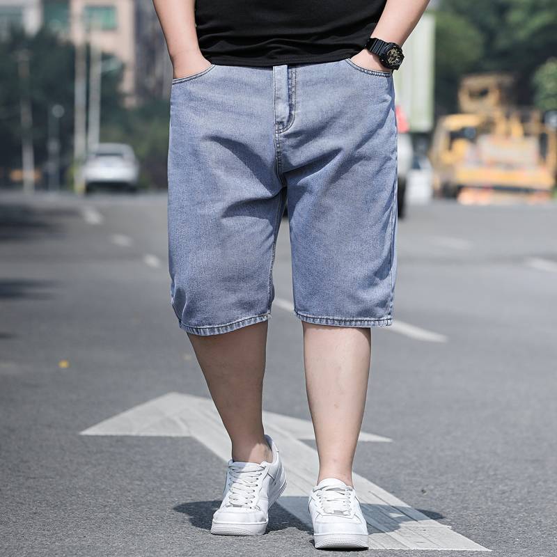 Summer thin denim shorts, men's loose fat, pants, fat, increase penta pants, men's fat guy middle pants