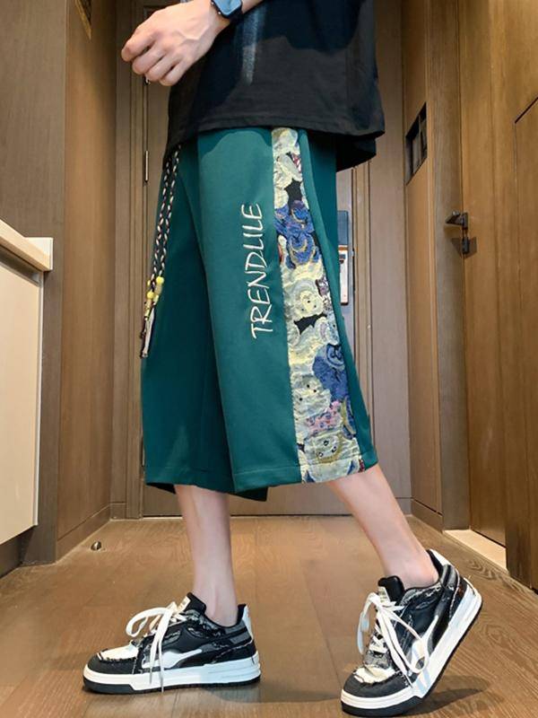 American leisure sports cropped pants men's summer new loose straight tube pants pants tide big size ice silk shorts