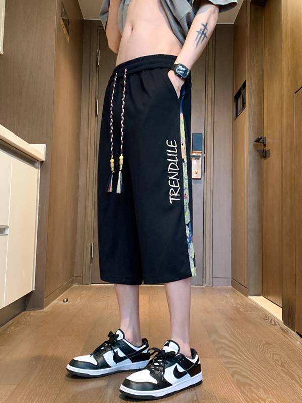 American leisure sports cropped pants men's summer new loose straight tube pants pants tide big size ice silk shorts