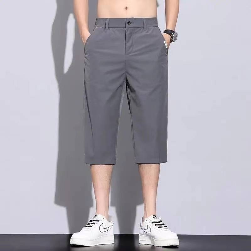 Seven -point casual shorts Men's summer ice silk thin straight tube 7 -point horse pants men's soft breathable fast dry middle pants