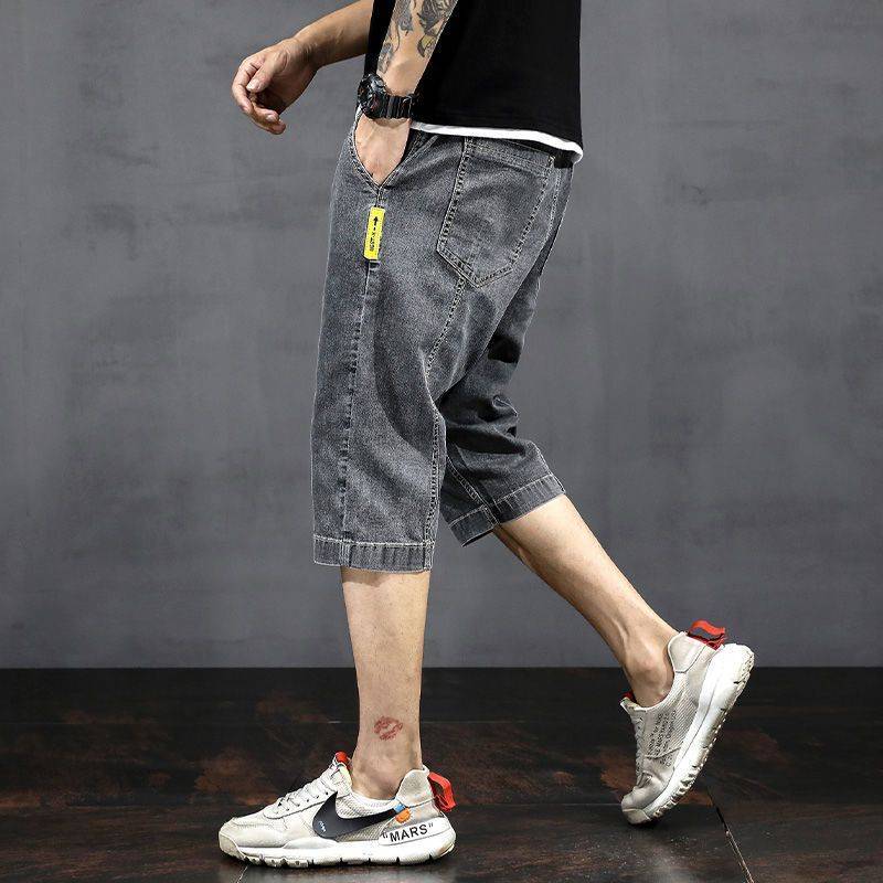 Denim shorts men's summer thin tide brand 2024 new casual cropped pants loose straight pants and pants