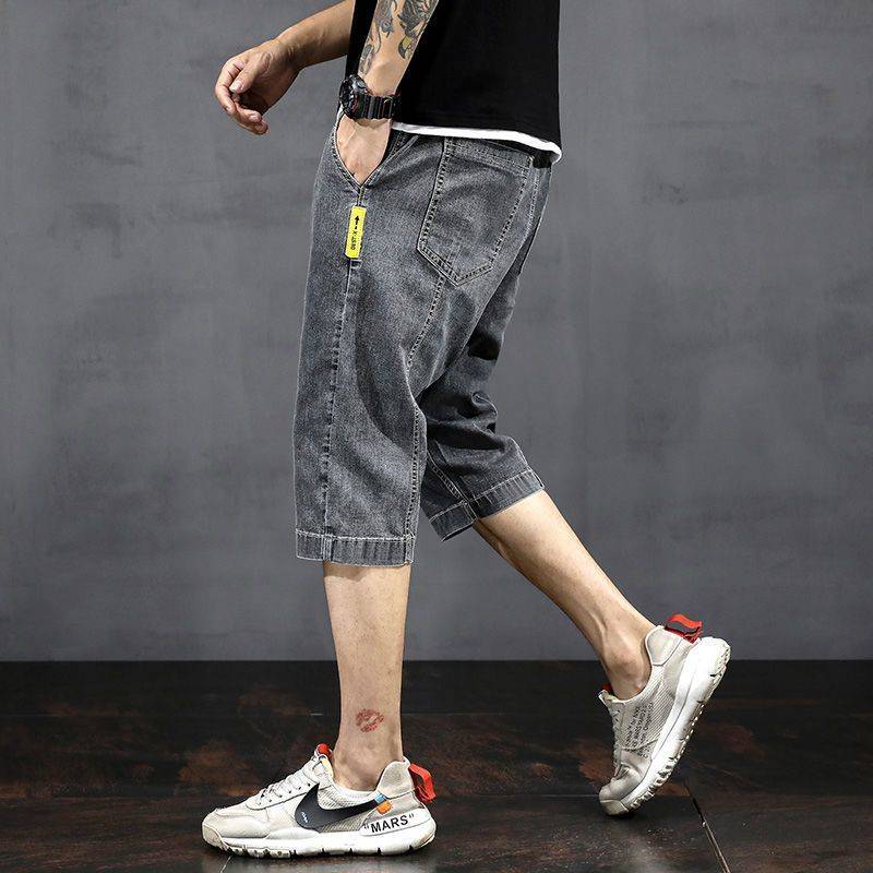 Denim shorts men's summer thin tide brand 2024 new casual cropped pants loose straight pants and pants